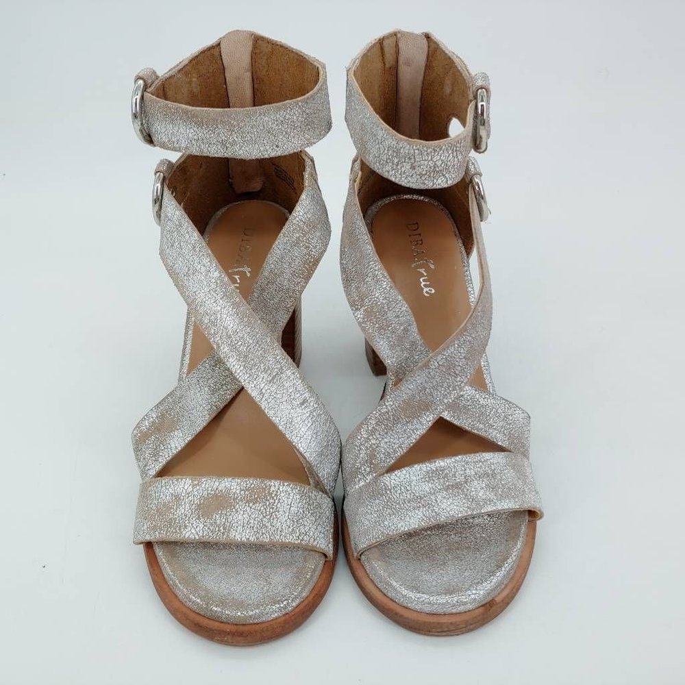 Diba True Womens Hey You Sandal Block Heels Shoes Metallic Zipper Leather 8 New - Picture 4 of 12